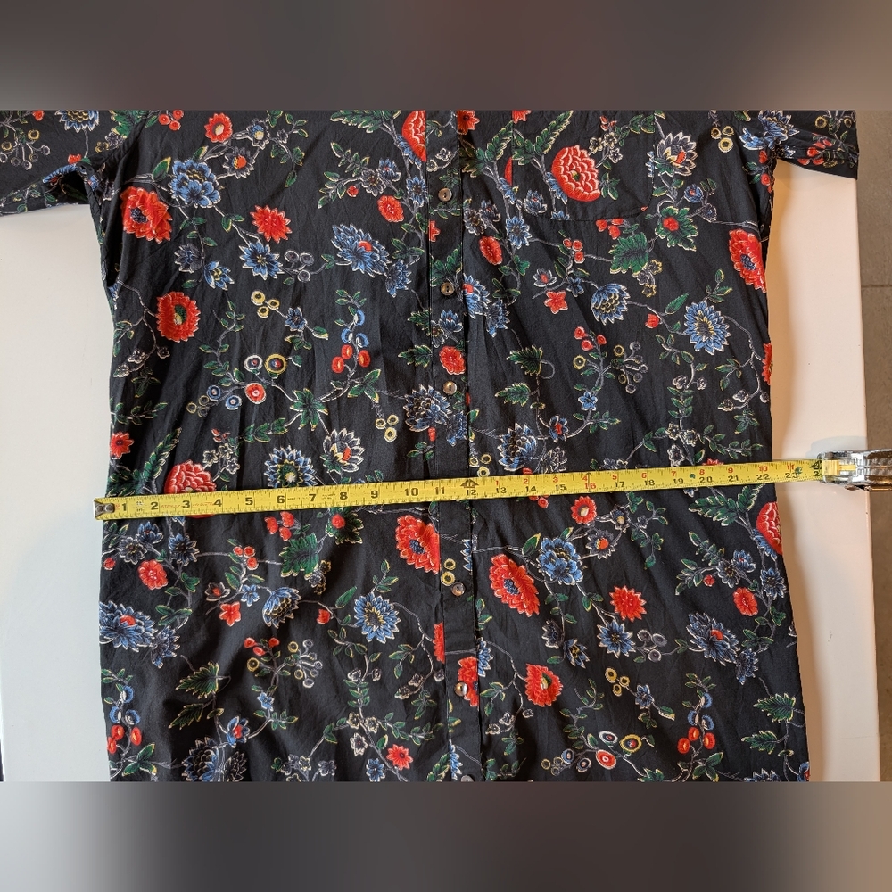 Fragonard Cotton Floral Self Belted Shirt Dress Free Size Navy Red - Picture 7 of 10
